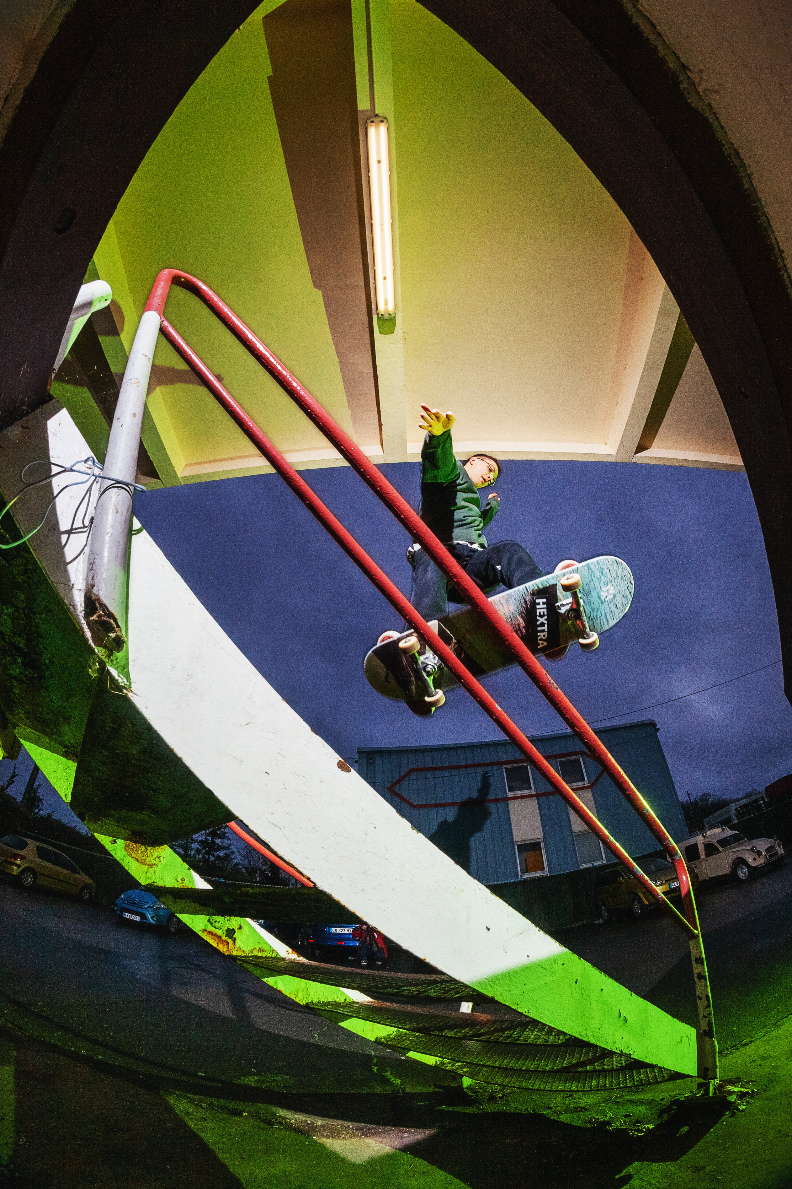 Photographie Skateboard Gabriel Renault Caen Laurent Royer Hextra Skateboarding Green Red